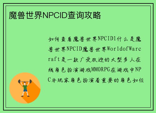 魔兽世界NPCID查询攻略